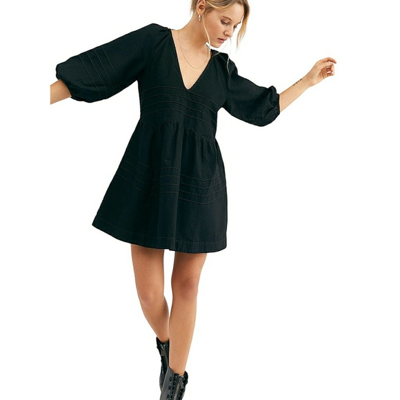 Free People Dresses & Skirts - Free People Black Sweet Surrender Mini Dress Womens Sz XL BOHO NWT Exposed Back